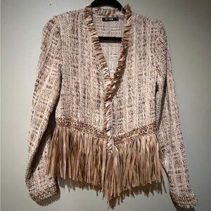 NIC+ZOE Textured Fringe Tan Blazer
